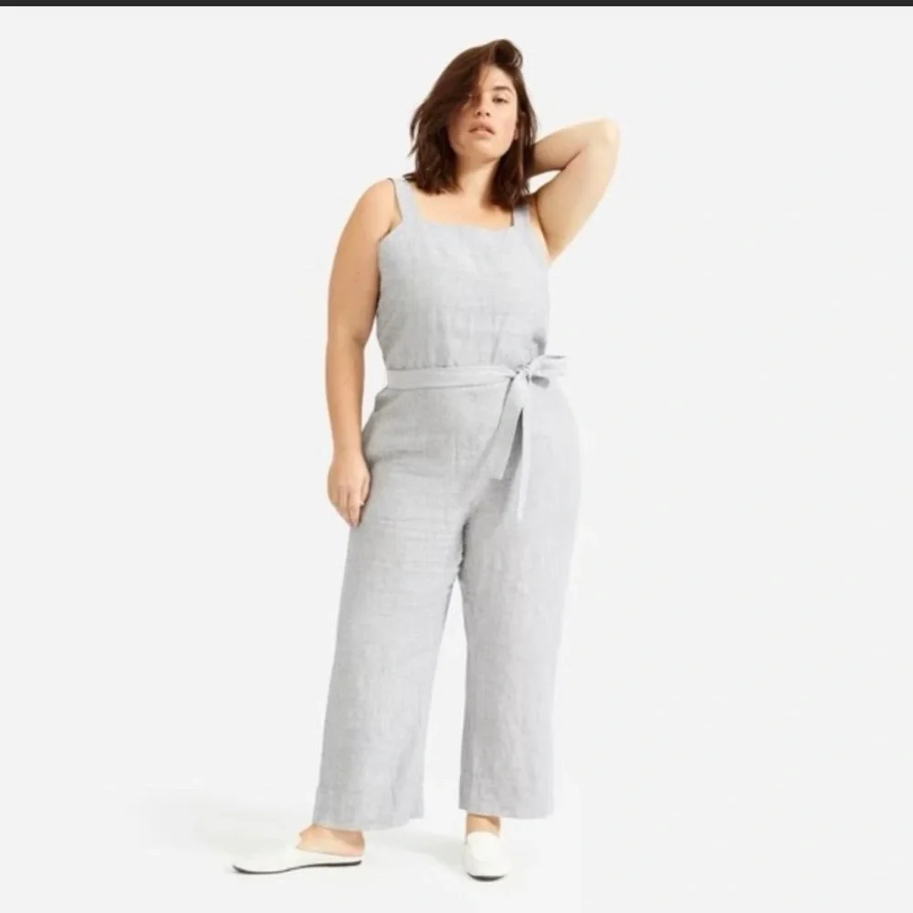 Women's -‎ Everlane Gray Linen Square Neck Jumpsuit, Size 16 missing belt B8